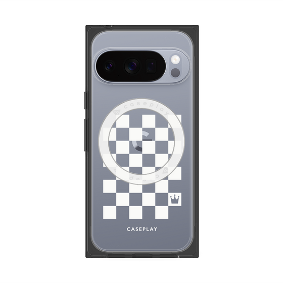 プレミアムスクエアケース with Pixelsnap［ Racing checkered flag White - レーシングチェッカーフラッグ ホワイト ］