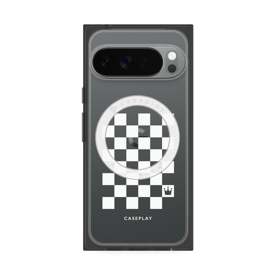 プレミアムスクエアケース with Pixelsnap［ Racing checkered flag White - レーシングチェッカーフラッグ ホワイト ］