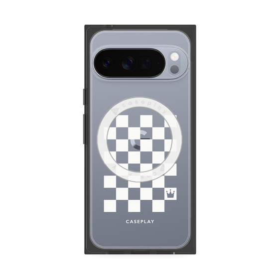 プレミアムスクエアケース with Pixelsnap［ Racing checkered flag White - レーシングチェッカーフラッグ ホワイト ］