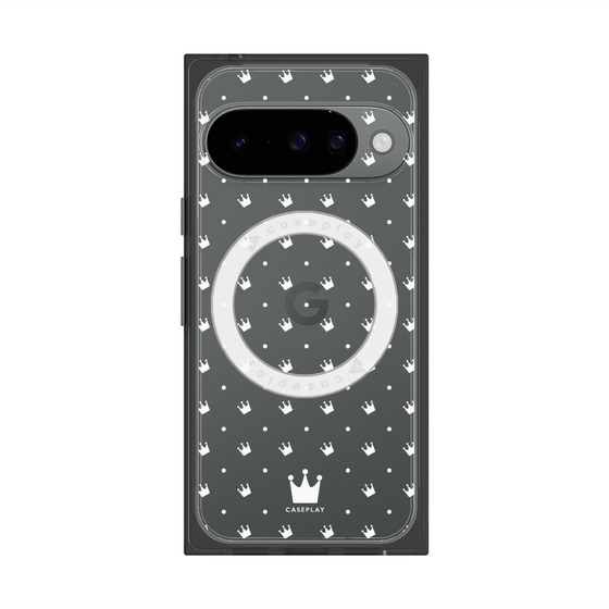 プレミアムスクエアケース with Pixelsnap［ CASEPLAY Crown dots White - ケースプレイ・クラウン・ドッツ ホワイト ］