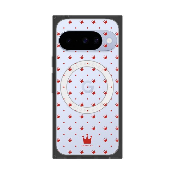 プレミアムスクエアケース with Pixelsnap［ CASEPLAY Crown dots Red - ケースプレイ・クラウン・ドッツ レッド ］