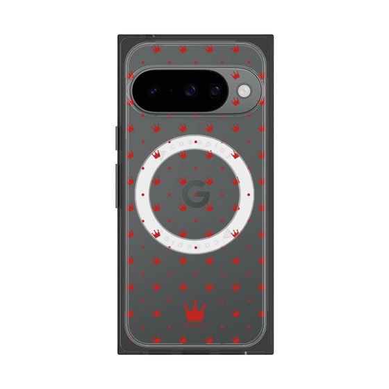 プレミアムスクエアケース with Pixelsnap［ CASEPLAY Crown dots Red - ケースプレイ・クラウン・ドッツ レッド ］