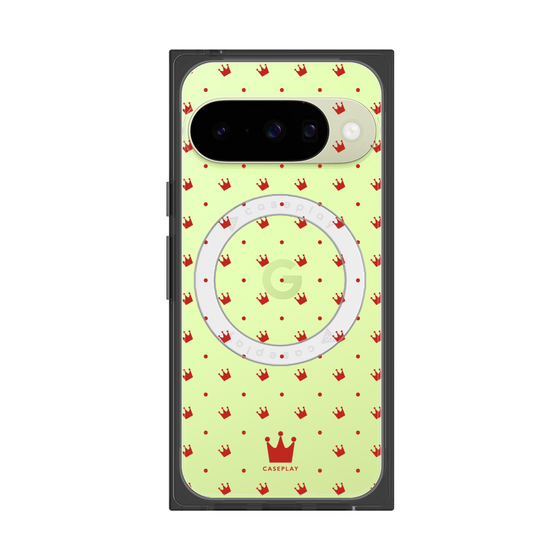 プレミアムスクエアケース with Pixelsnap［ CASEPLAY Crown dots Red - ケースプレイ・クラウン・ドッツ レッド ］
