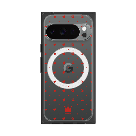 プレミアムスクエアケース with Pixelsnap［ CASEPLAY Crown dots Red - ケースプレイ・クラウン・ドッツ レッド ］