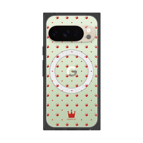プレミアムスクエアケース with Pixelsnap［ CASEPLAY Crown dots Red - ケースプレイ・クラウン・ドッツ レッド ］