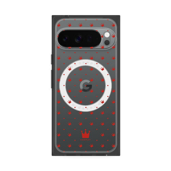 プレミアムスクエアケース with Pixelsnap［ CASEPLAY Crown dots Red - ケースプレイ・クラウン・ドッツ レッド ］