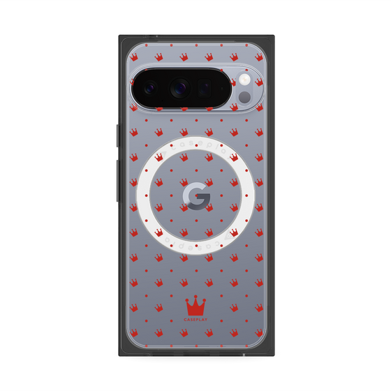 プレミアムスクエアケース with Pixelsnap［ CASEPLAY Crown dots Red - ケースプレイ・クラウン・ドッツ レッド ］