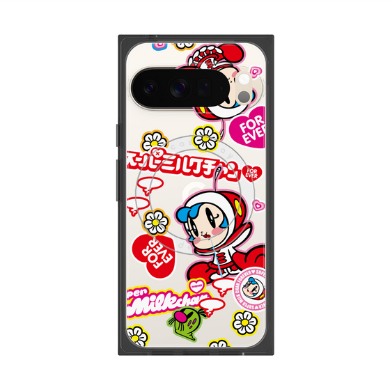 プレミアムスクエアケース with Pixelsnap［ スーパーミルクチャンFOREVER♥ - ロゴ＆キャラ ］
