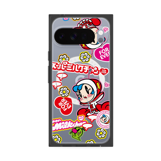 プレミアムスクエアケース with Pixelsnap［ スーパーミルクチャンFOREVER♥ - ロゴ＆キャラ ］