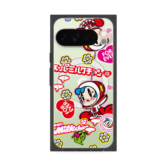 プレミアムスクエアケース with Pixelsnap［ スーパーミルクチャンFOREVER♥ - ロゴ＆キャラ ］