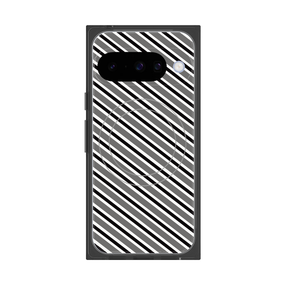 プレミアムスクエアケース with Pixelsnap［ Small Stripe - Gray × Black ］