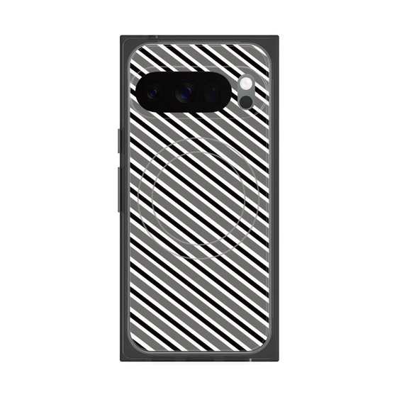 プレミアムスクエアケース with Pixelsnap［ Small Stripe - Gray × Black ］