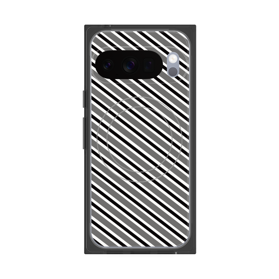プレミアムスクエアケース with Pixelsnap［ Small Stripe - Gray × Black ］