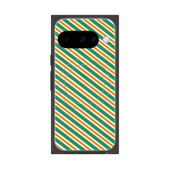プレミアムスクエアケース with Pixelsnap［ Small Stripe - Green × Orange ］