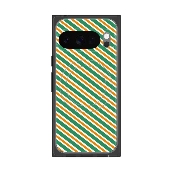 プレミアムスクエアケース with Pixelsnap［ Small Stripe - Green × Orange ］