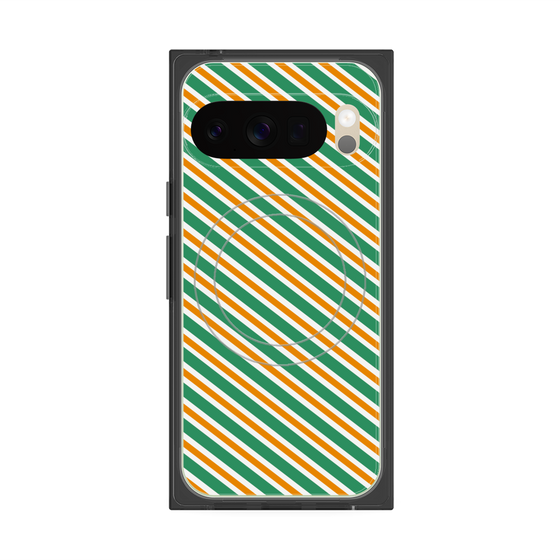 プレミアムスクエアケース with Pixelsnap［ Small Stripe - Green × Orange ］