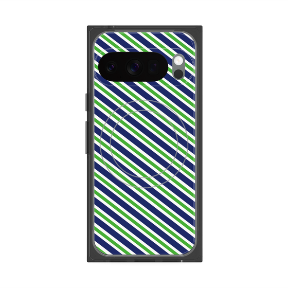 プレミアムスクエアケース with Pixelsnap［ Small Stripe - Navy × Green ］