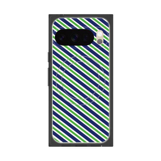 プレミアムスクエアケース with Pixelsnap［ Small Stripe - Navy × Green ］