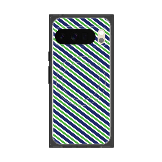 プレミアムスクエアケース with Pixelsnap［ Small Stripe - Navy × Green ］