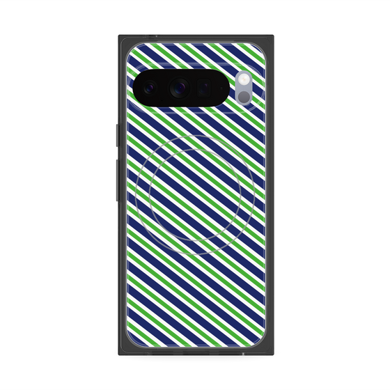 プレミアムスクエアケース with Pixelsnap［ Small Stripe - Navy × Green ］