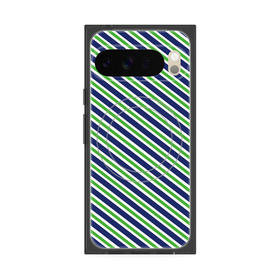 プレミアムスクエアケース with Pixelsnap［ Small Stripe - Navy × Green ］