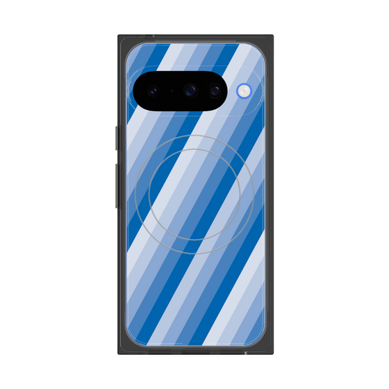 プレミアムスクエアケース with Pixelsnap［ Middle Stripe - Blue ］