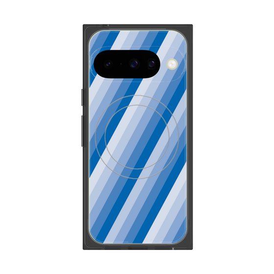 プレミアムスクエアケース with Pixelsnap［ Middle Stripe - Blue ］
