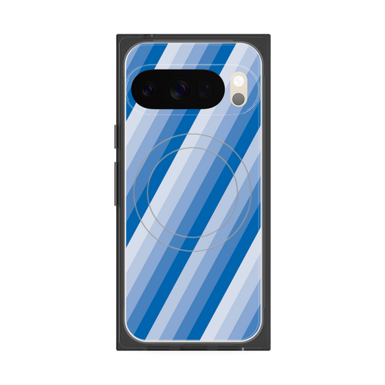 プレミアムスクエアケース with Pixelsnap［ Middle Stripe - Blue ］