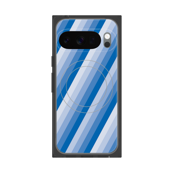 プレミアムスクエアケース with Pixelsnap［ Middle Stripe - Blue ］
