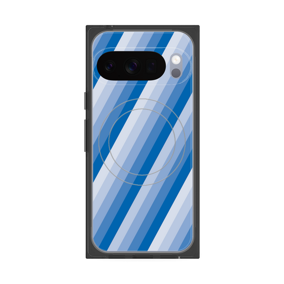 プレミアムスクエアケース with Pixelsnap［ Middle Stripe - Blue ］