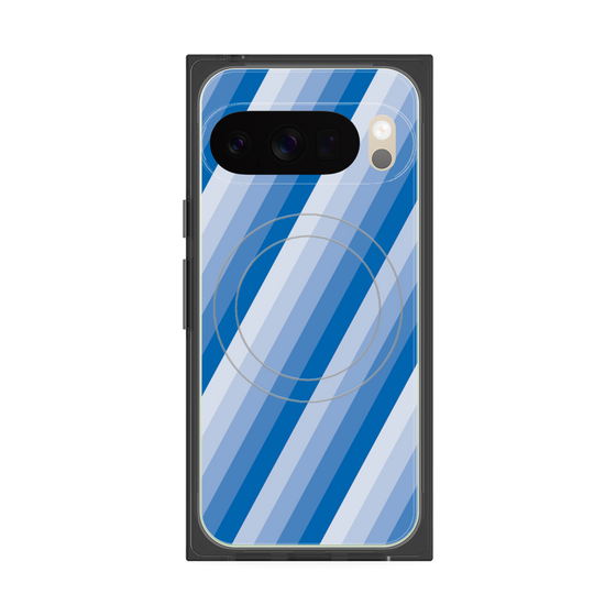 プレミアムスクエアケース with Pixelsnap［ Middle Stripe - Blue ］