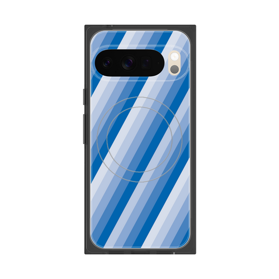 プレミアムスクエアケース with Pixelsnap［ Middle Stripe - Blue ］