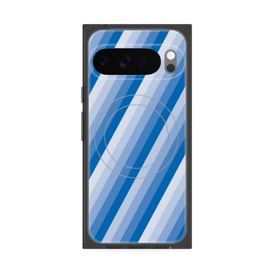 プレミアムスクエアケース with Pixelsnap［ Middle Stripe - Blue ］