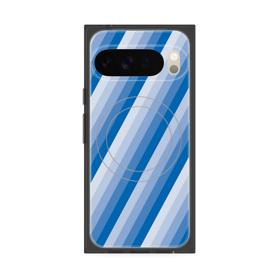 プレミアムスクエアケース with Pixelsnap［ Middle Stripe - Blue ］