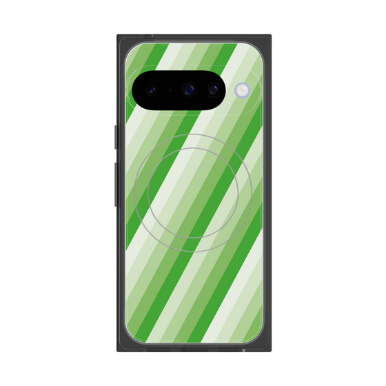 プレミアムスクエアケース with Pixelsnap［ Middle Stripe - Green ］