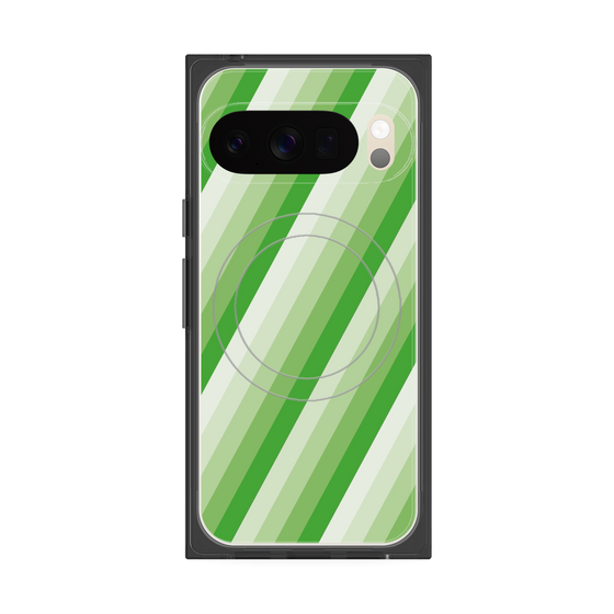 プレミアムスクエアケース with Pixelsnap［ Middle Stripe - Green ］