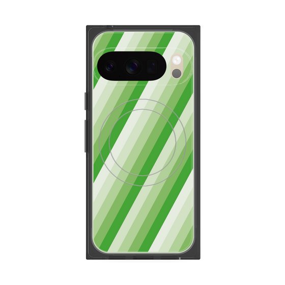 プレミアムスクエアケース with Pixelsnap［ Middle Stripe - Green ］