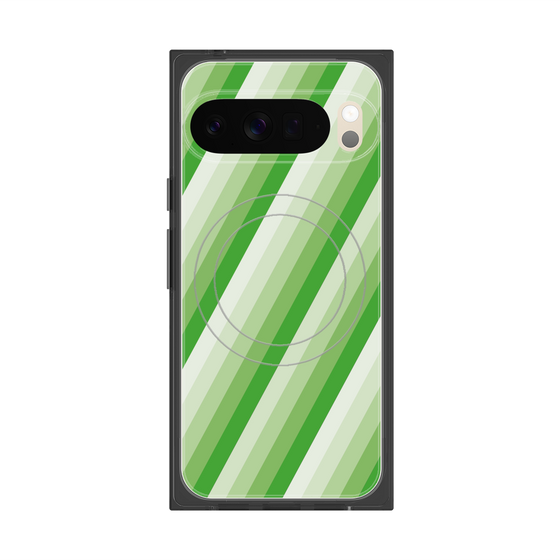 プレミアムスクエアケース with Pixelsnap［ Middle Stripe - Green ］