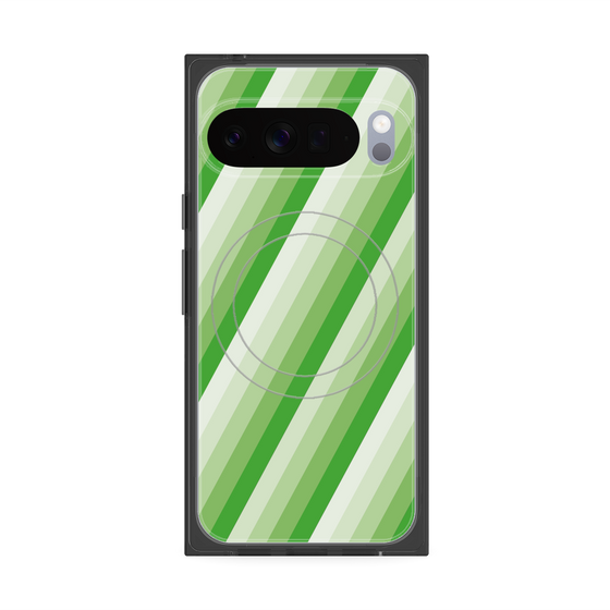 プレミアムスクエアケース with Pixelsnap［ Middle Stripe - Green ］