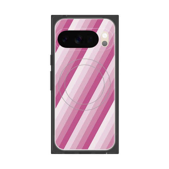 プレミアムスクエアケース with Pixelsnap［ Middle Stripe - Pink ］