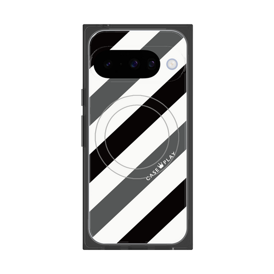 プレミアムスクエアケース with Pixelsnap［ Big Stripe - Black × Gray ］
