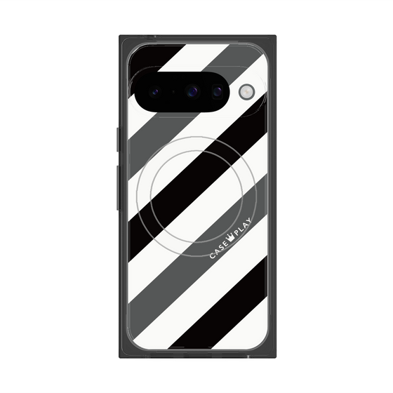 プレミアムスクエアケース with Pixelsnap［ Big Stripe - Black × Gray ］