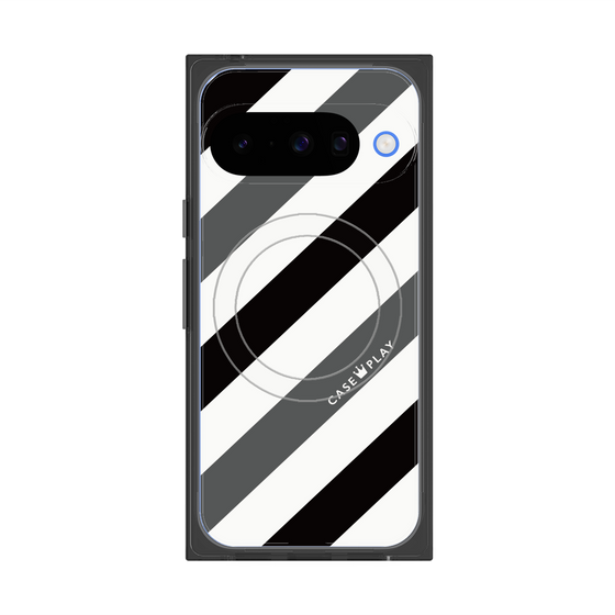 プレミアムスクエアケース with Pixelsnap［ Big Stripe - Black × Gray ］