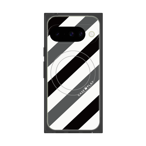 プレミアムスクエアケース with Pixelsnap［ Big Stripe - Black × Gray ］