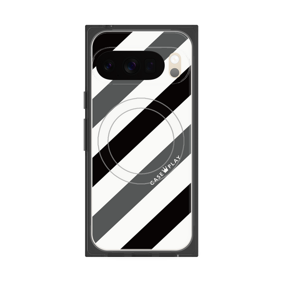 プレミアムスクエアケース with Pixelsnap［ Big Stripe - Black × Gray ］