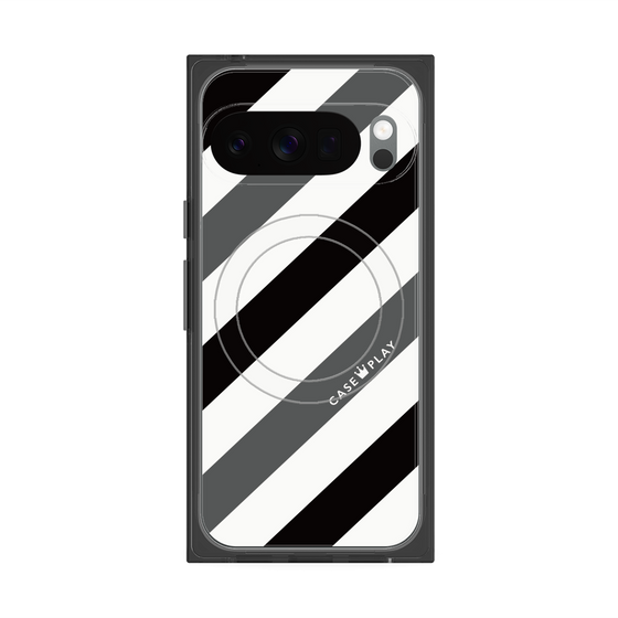 プレミアムスクエアケース with Pixelsnap［ Big Stripe - Black × Gray ］