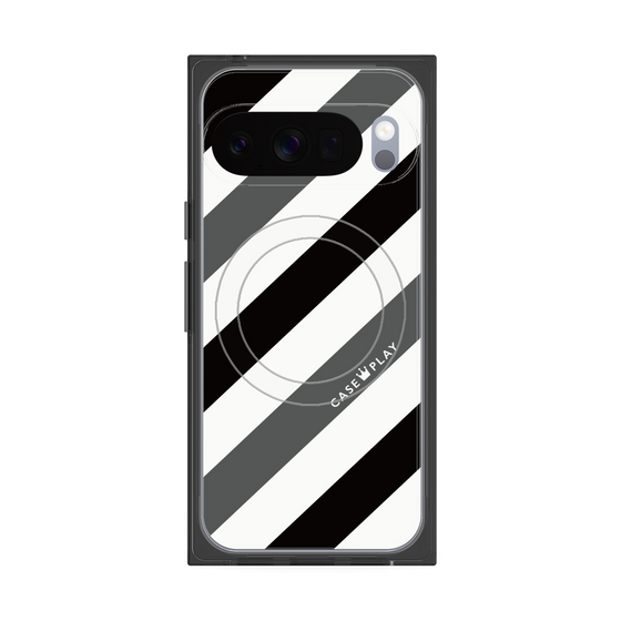 プレミアムスクエアケース with Pixelsnap［ Big Stripe - Black × Gray ］