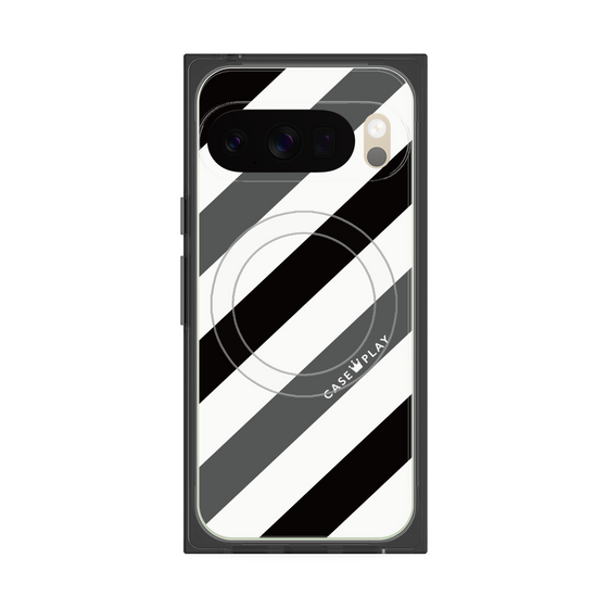 プレミアムスクエアケース with Pixelsnap［ Big Stripe - Black × Gray ］