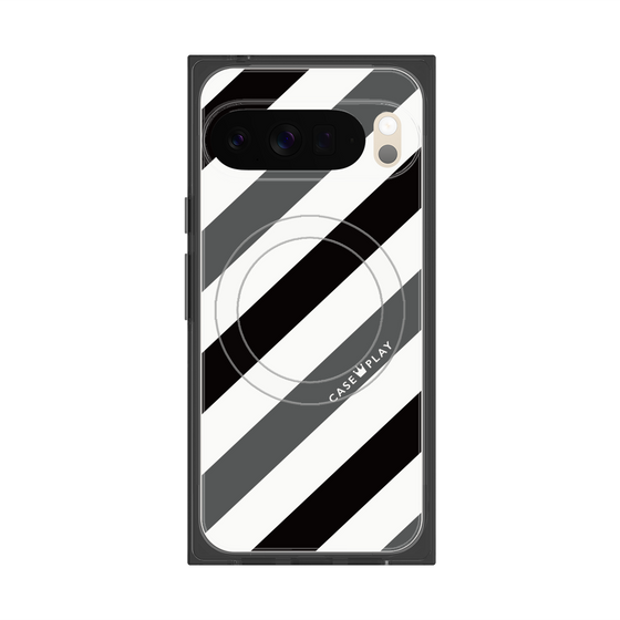 プレミアムスクエアケース with Pixelsnap［ Big Stripe - Black × Gray ］