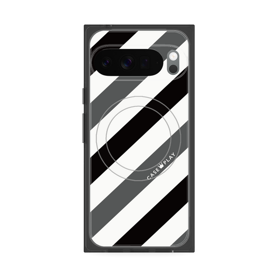 プレミアムスクエアケース with Pixelsnap［ Big Stripe - Black × Gray ］